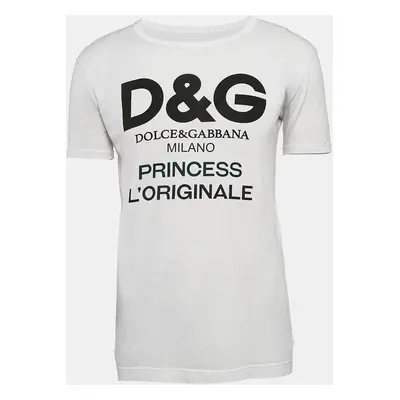 Dolce & Gabbana White Logo Print Jersey Crew Neck T-Shirt