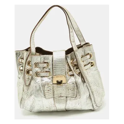 Jimmy Choo Silver Python Leather Riki Tote