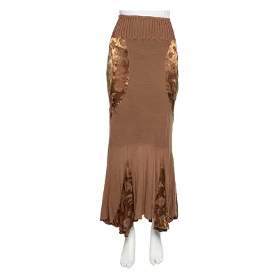 Class by Roberto Cavalli Brown Wool Knit Paneled Skirt