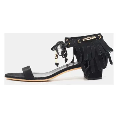 Gucci Black Suede Fringe Ankle Strap Sandals Size