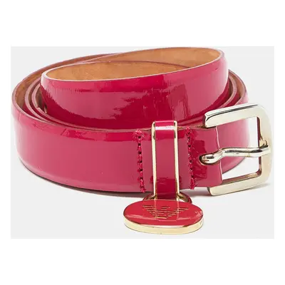 Emporio Armani Pink Patent Leather Skinny Belt 95CM