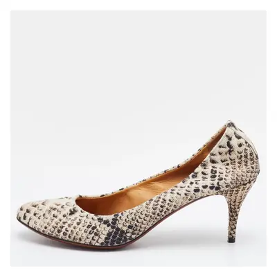 Lanvin Beige/Brown Python Print Canvas Pumps Size