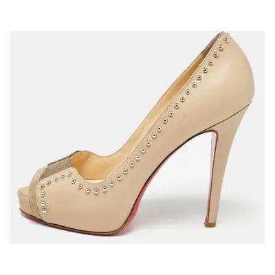 Christian Louboutin Beige Leather and Suede Open Toe Pumps Size 37.5