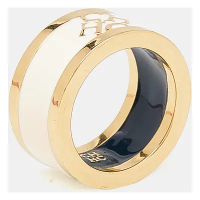 Carolina Herrera CH Cream Enamel Gold Tone Band Ring Size