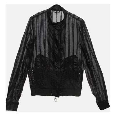 Roberto Cavalli Black Cotton Broderie Anglaise and Silk Jacket