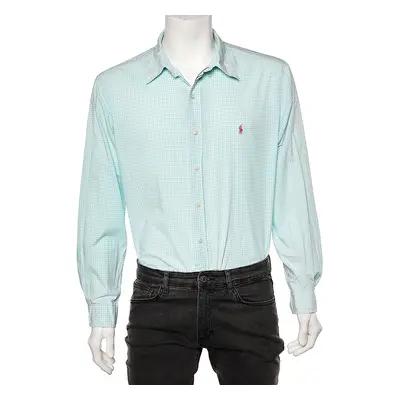 Ralph Lauren Green and White Check Cotton Long Sleeve Button Down Shirt