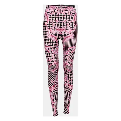 Versace Pink Stretch Knit Striped & Baroque Print Leggings