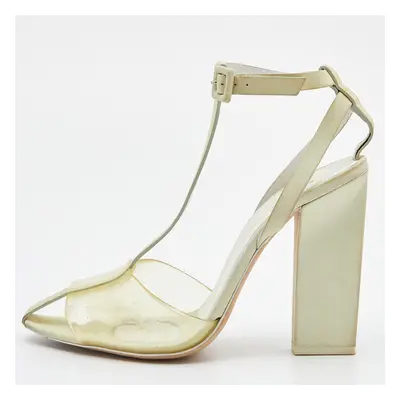 Alexander Wang Light Yellow Leather and PVC T-Bar Ankle Strap Pumps Size