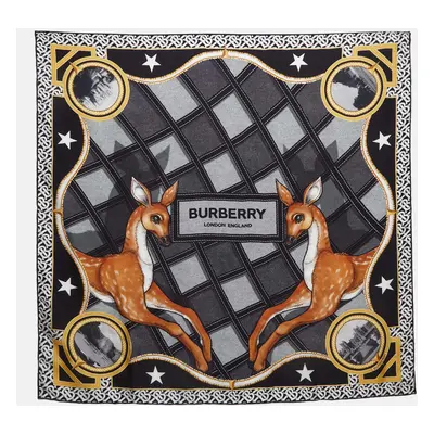 Burberry Black Deer Print Silk Square Scarf