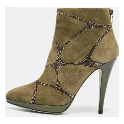 René Caovilla Green Suede Ankle Length Boots Size