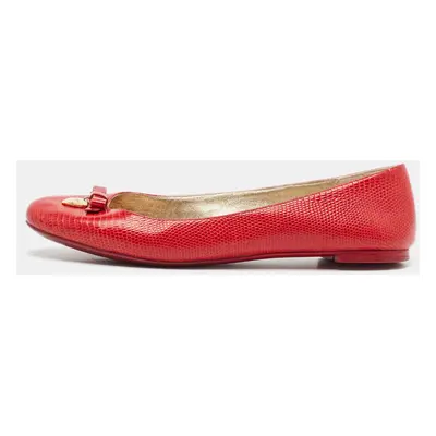 Dolce & Gabbana Red Lizard Embossed Leather Bow Ballet Flats Size