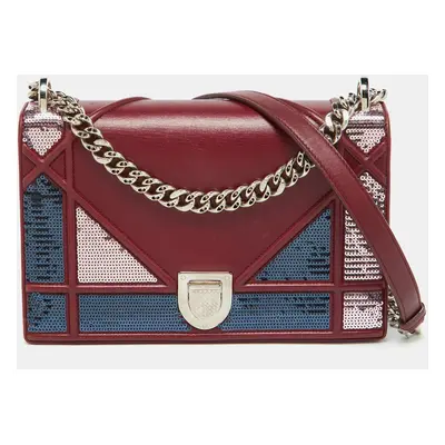 Dior Burgundy Leather and Sequins Medium Diorama Shoulder Bag