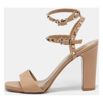 Valentino Beige Leather Rockstud Ankle Strap Sandals Size 40.5