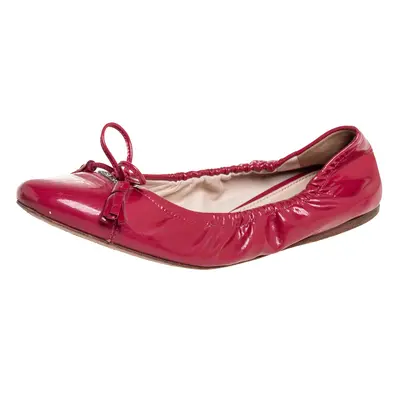 Prada Pink Patent Leather Tassel Bow Scrunch Ballet Flats Size