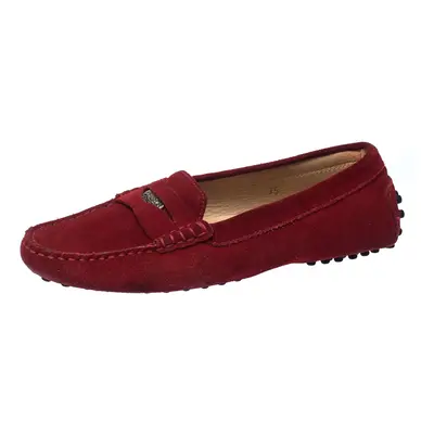 Tod's Red Suede Leather Penny Slip On Loafers Size