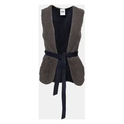 Moschino Cheap and Chic Gray Lamb Fur Leather Lined Belted Gilet