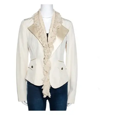 Roberto Cavalli Cream Cotton Blend Ruffle Detail Jacket