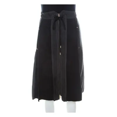 Derek Lam Grey & Black Silk Blend & Wool Front Zip Paneled Skirt