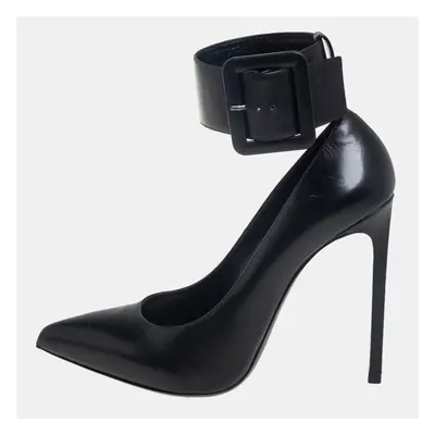 Saint Laurent Black Leather Escarpin Ankle Cuff Pumps Size