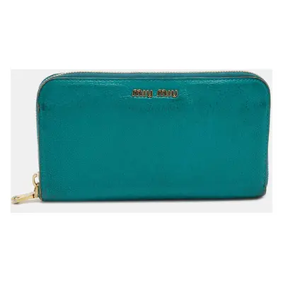 Miu Miu Green Leather Zip Around Wallet