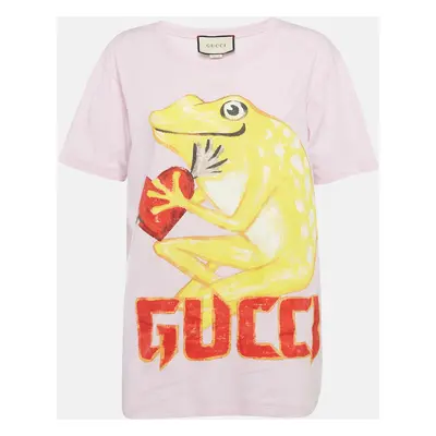 Gucci Pink Frog Print Cotton Knit T-Shirt