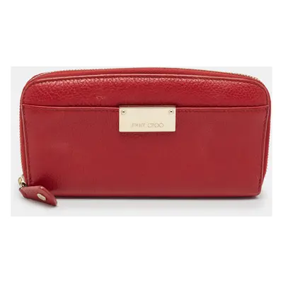 Jimmy Choo Red Leather Logo Zip Continental Wallet