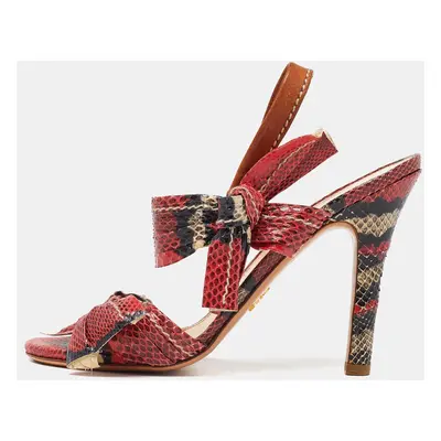 Prada Pink Python Leather Bow Ankle Strap Sandals Size 36.5