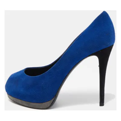 Giuseppe Zanotti Blue Suede Peep Toe Platform Pumps Size