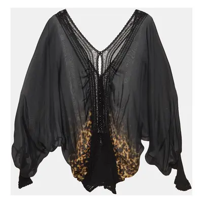 Roberto Cavalli Black Animal Print Long Sleeve Silk Blouse