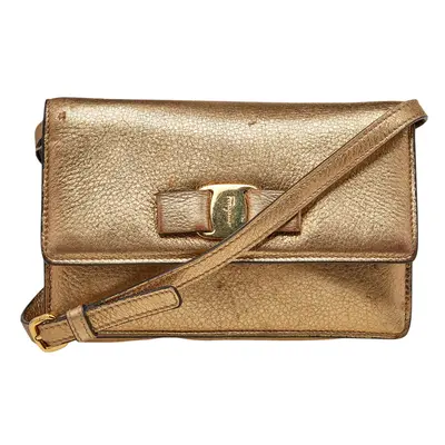 Salvatore Ferragamo Gold Leather Vara Bow Shoulder Bag