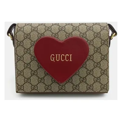 Gucci Beige/Red GG Canvas and Leather Heart Wallet on Chain