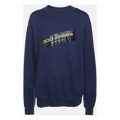 Dolce & Gabbana Blue Cotton Knit Logo Print Sweatshirt