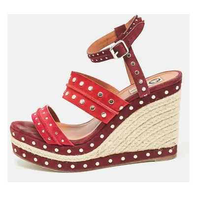 Lanvin Multicolor Suede Studded Wedge Ankle Strap Sandals Size