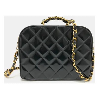 Chanel Black Patent Leather Vintage Lunch Box Crossbody Bag