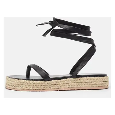 Gianvito Rossi Black Leather Ankle Tie Espadrille Sandals Size