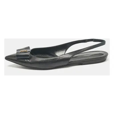 Saint Laurent Black Leather Anais Slingback Flats Size