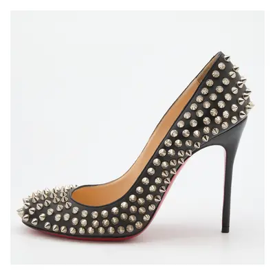 Christian Louboutin Black Leather Fifi Spike Round Toe Pumps Size