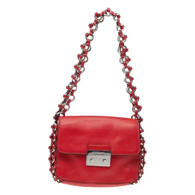 Michael Kors Red Leather Piper Flap Shoulder Bag