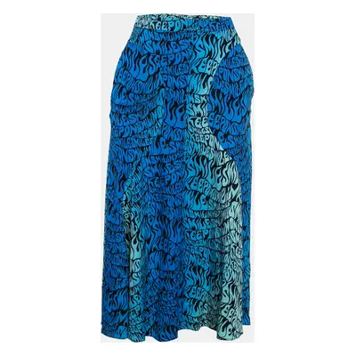 Stella McCartney Blue Printed Crepe de Chine Midi Skirt