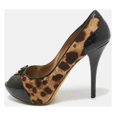 Dolce & Gabbana Black/Brown Patent and Canvas Peep Toe Pumps Size