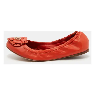 Tory Burch Orange Leather Scrunch Ballet Flats Size