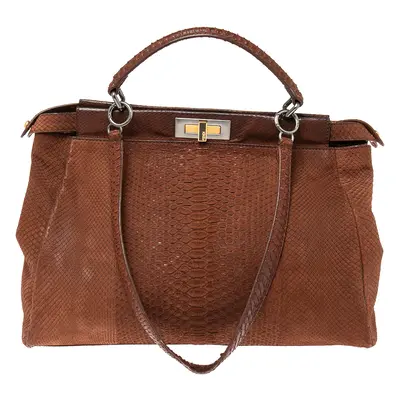 Fendi Cinnamon Brown Python Large Peekaboo Top Handle Bag