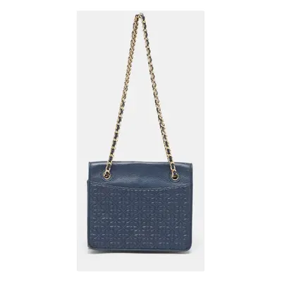 Tory Burch Navy Blue Leather Fleming Shoulder Bag