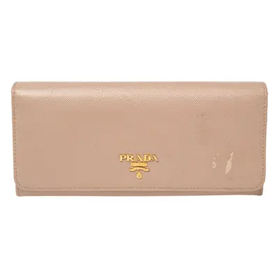 Prada Beige Saffiano Lux Leather Flap Continental Wallet