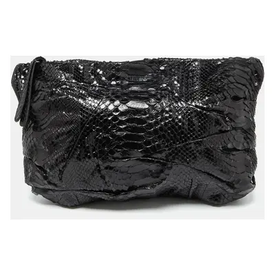 Zagliani Black Python Oversized Pouch Clutch