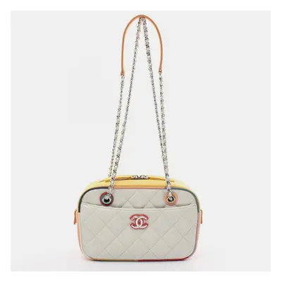 Chanel White Yellow Multicolor Leather Matelasse Camera Bag