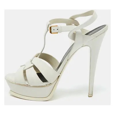 Saint Laurent White Leather Tribute Platform Sandals Size