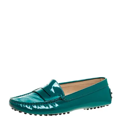 Tod's Green Patent Leather Gommini Penny Loafers Size