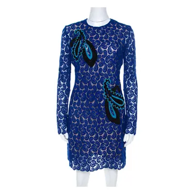 Mary Katrantzou Cobalt Blue Paisley Macrame Lace Overlay Geri Shift Dress