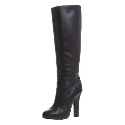 Dolce & Gabbana Black Leather Knee Length Platform Boots Size